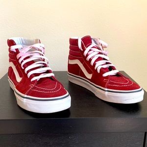Vans Red and White High-Top Sneakers